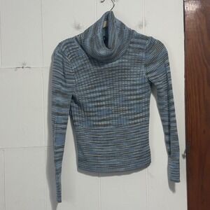 Vintage Gap Blue‎ Striped Ribbed Turtleneck Sweater Womens Small Y2K 2001